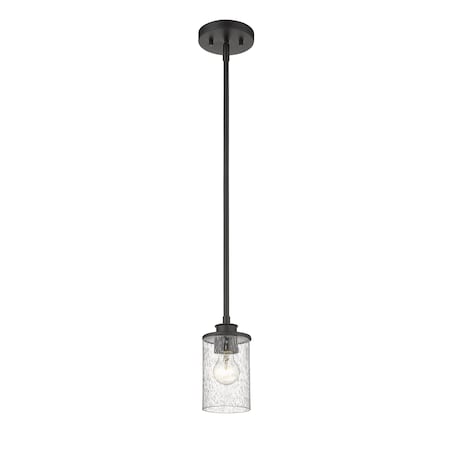 Z-Lite Beckett 1 Light Mini Pendant, Matte Black And Clear Seedy 492MP-MB